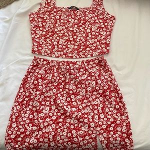 Red and white floral tank and shirt set
